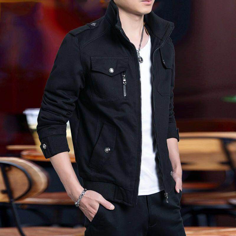 高档224秋冬新款工装夹男加绒加厚休0闲克外套上衣服装立领男痞帅