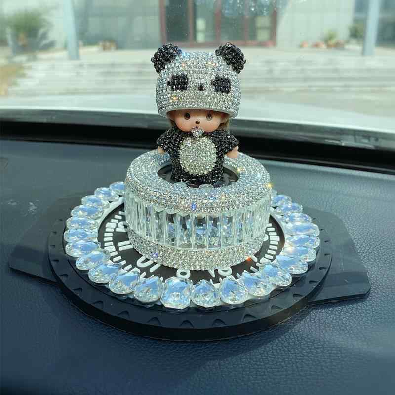 高档可爱蒙奇奇车载香车薰水晶手工镶钻通座汽车香水汽卡车摆件内