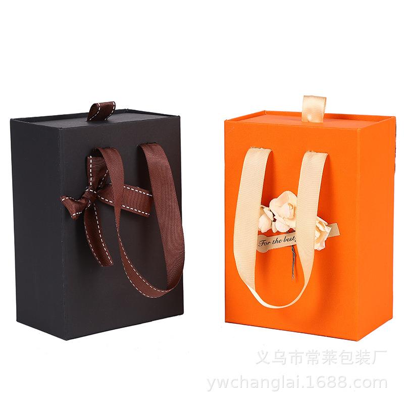 创意高级感纯色饰品抽屉式手提首饰礼品盒黑色礼物盒小号包装盒子