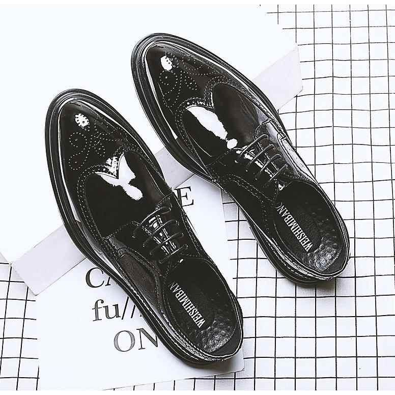 正品秋季布英洛克男鞋伦韩雕版漆皮青年潮鞋男士透气休闲增花高皮