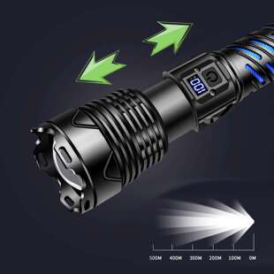 电强光铝合金多功能电户TUR外数手字显电充电式 防水伸缩变焦手筒
