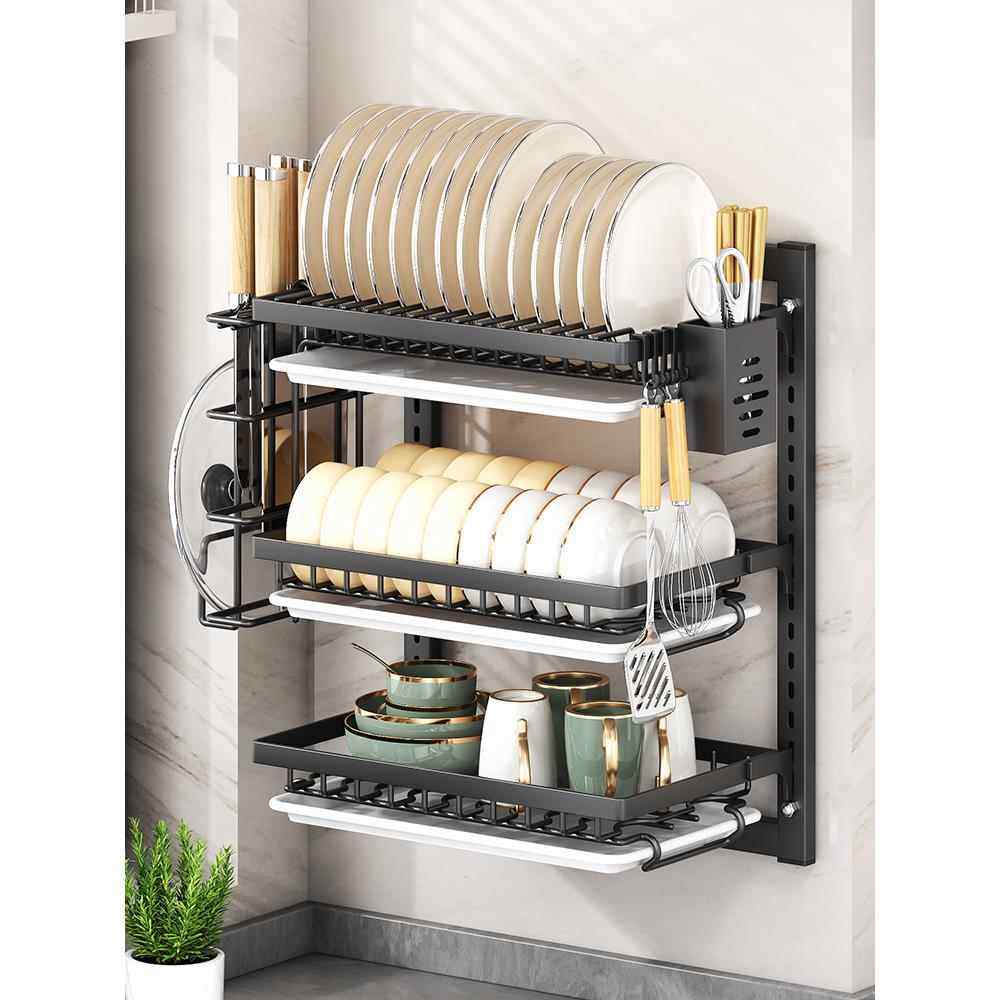 免打孔厨房置物架多层碗架收纳架多功能碗筷碗盘墙上壁挂式沥水架,厨房/烹饪用具,抹布架/厨房清洁收纳架,淘宝优惠券,粉丝福利购,淘宝优惠卷