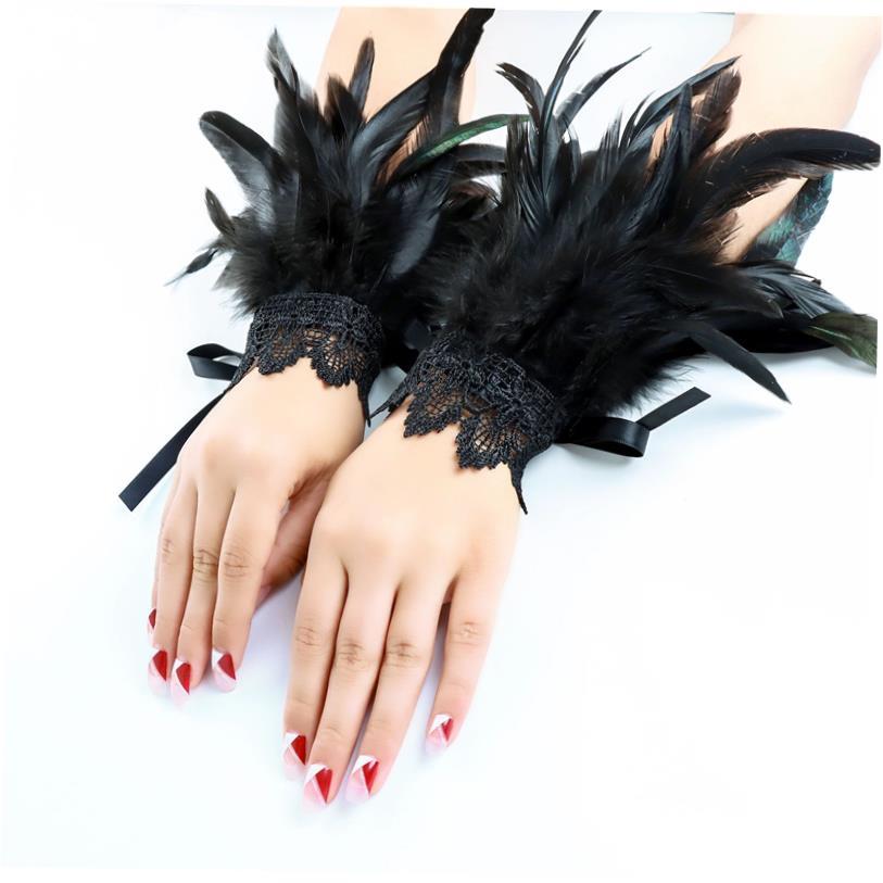 Black Feather Wrist Cuffs Retro Vintage Punk Gothic Feather