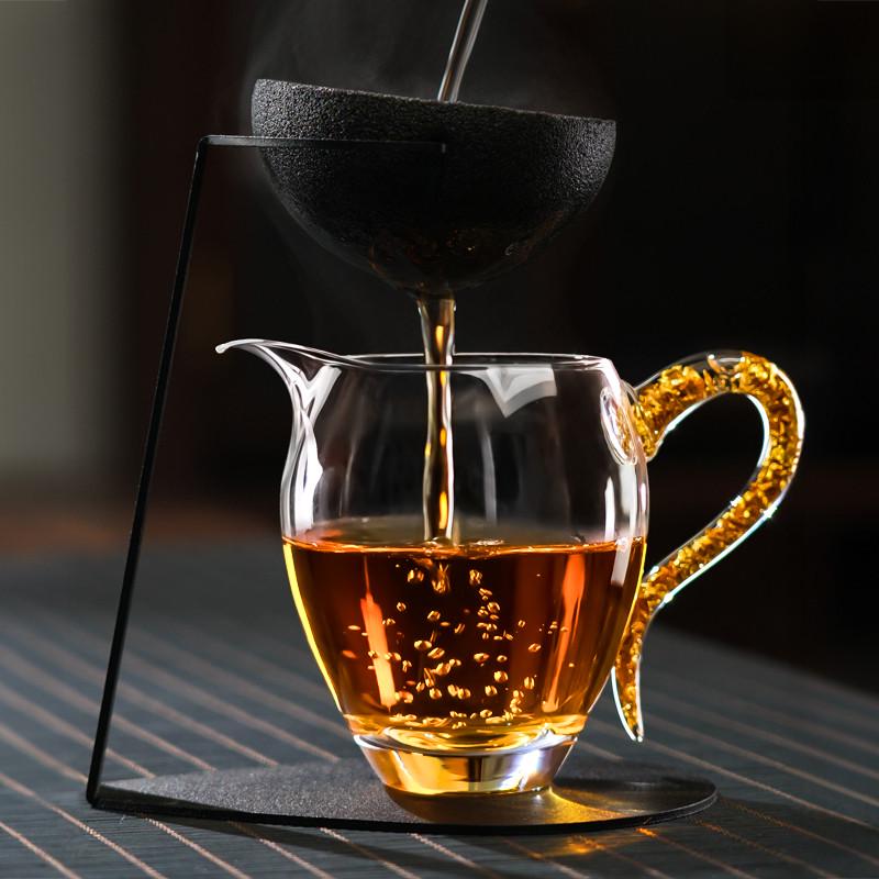 草堂公道杯高硼硅玻璃蛋盅公杯分茶器带耐高温把手加厚茶海茶具