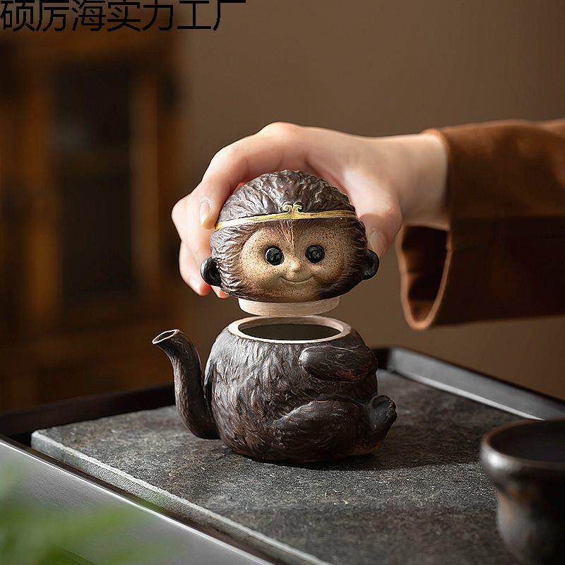 小悟空泡茶壶单壶新款创意搞怪猴子稀奇古怪的陶瓷茶具手抓壶