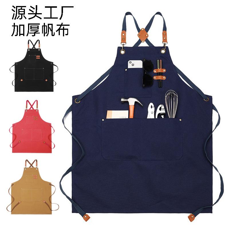 加厚耐磨高颜值帆布围裙家用厨房烘焙咖啡厅防水防油工作跨境围裙