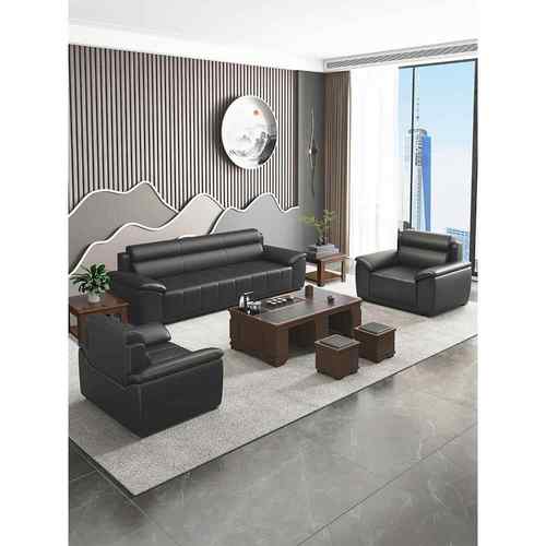 办公沙发简约皮乳胶接待室休息区三人座办公沙发咖啡桌组合新风格