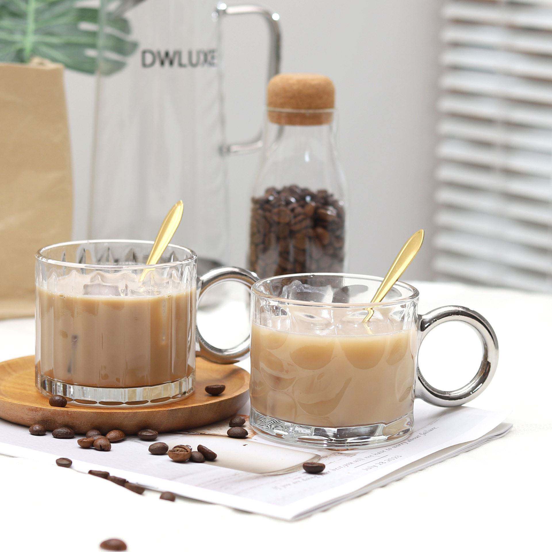 INS大圆环耳朵玻璃早餐咖啡牛奶杯啤酒杯红茶杯甜品杯钠钙玻璃