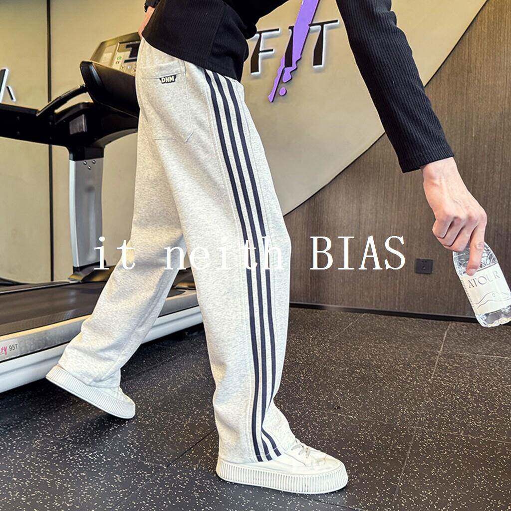 it neith BIAS花灰色卫裤男侧边条纹直筒运动裤新款春秋休闲痞帅