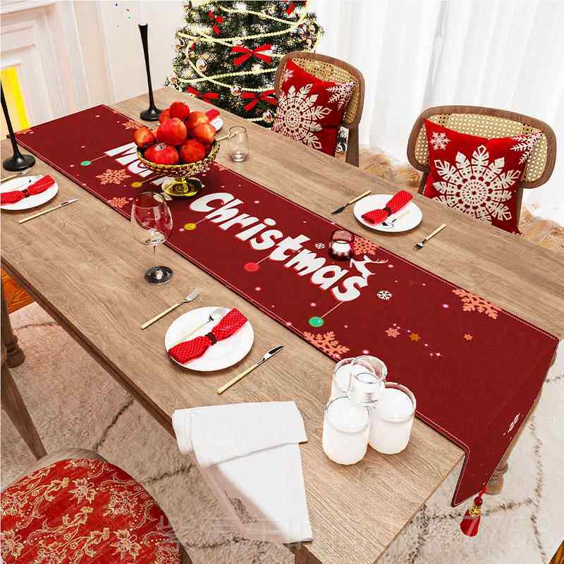 高档圣诞桌旗桌布防水红高感长方形级几布喜茶庆格子餐桌台布轻色