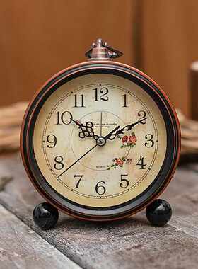 创意数字学生金属钟表床头复古卡通时钟静音电子小闹钟简约童大儿