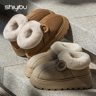 居家外穿雪地靴女士保暖包跟厚底防滑毛绒轻奢 秋冬季 韩版 棉拖鞋