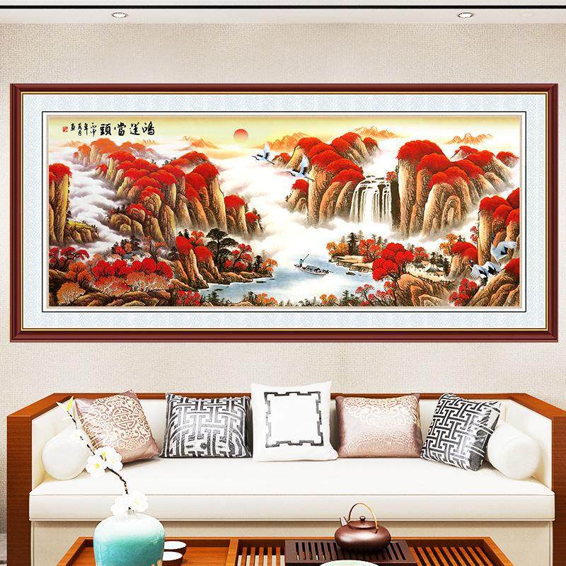 山水画墙纸自粘流水生财风景画卧室客厅墙贴背景墙装饰纸高清,家居饰品,软装墙贴,淘宝优惠券,粉丝福利购,淘宝优惠卷