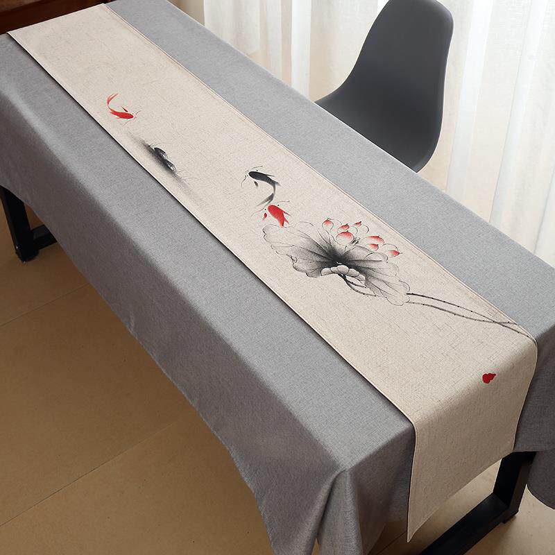 手绘茶中式桌意旗茶席布艺禅sjp亚麻布复古茶几茶国台餐桌茶帘中