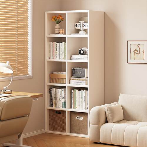 实木简易书架一体靠墙书柜落地置物架儿童收纳储物柜子靠墙展示柜