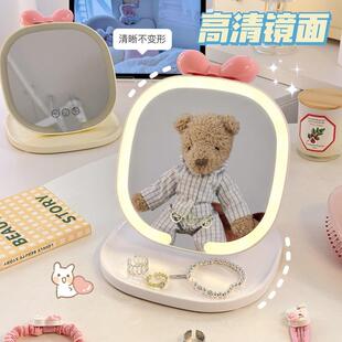 携796折叠化妆镜灯补光桌台式 公主带镜可爱蝴便蝶结女生随身面镜