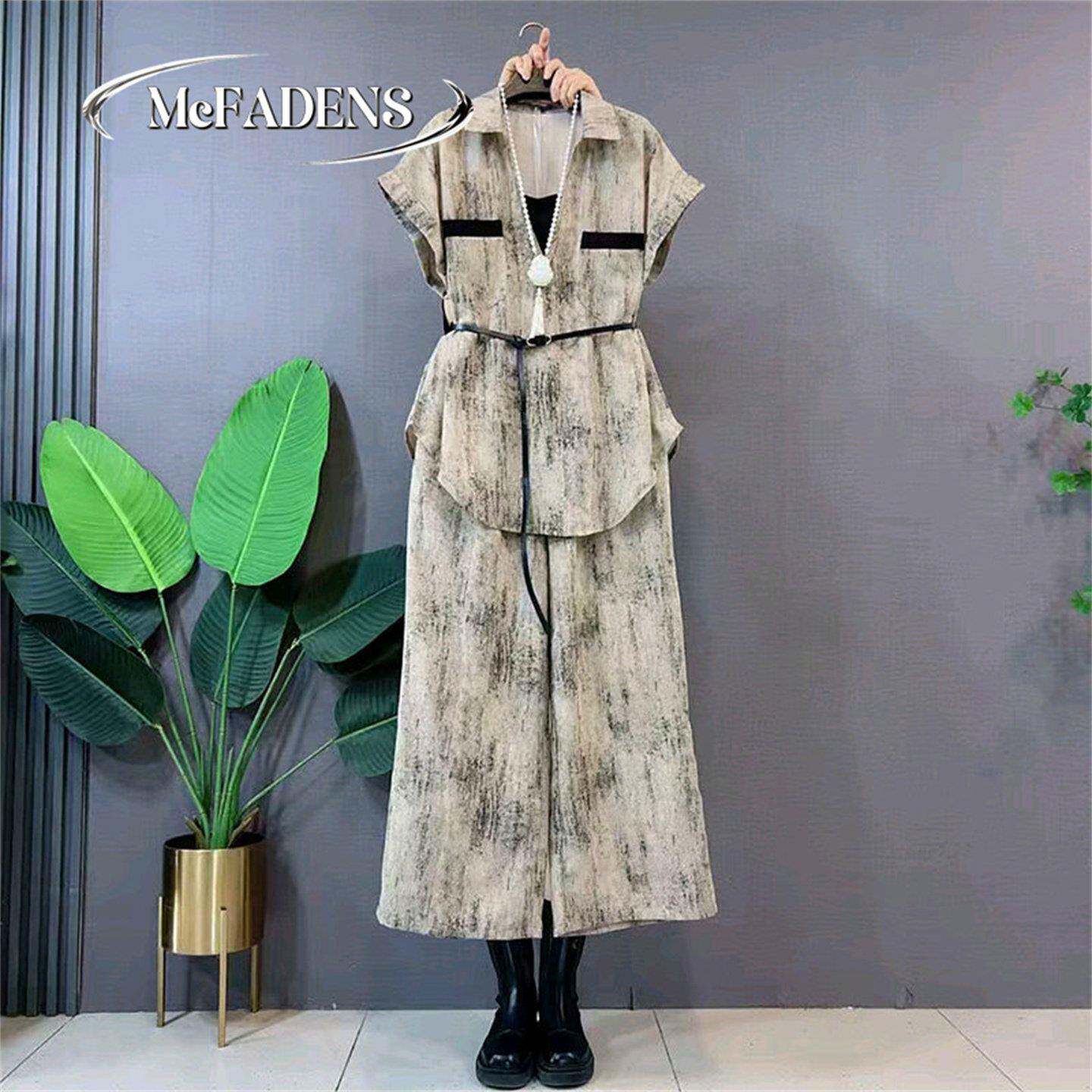 香港夏日气质套装2026港风新款高级感坎袖上衣阔腿裤胖mm大码女装