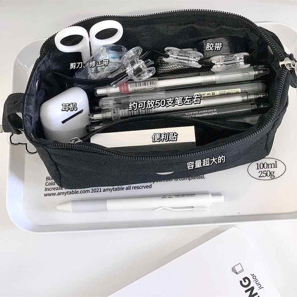 초등 및 중등 학생을위한 간단한 단색 대용량 연필 가방 고급 대학 스타일 편지지 보관 가방 학습 연필 케이스