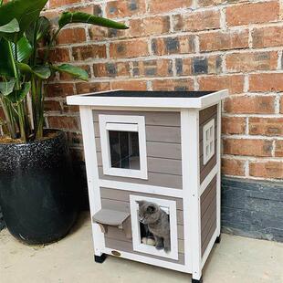 猫屋户外实木双层豪华猫别墅防雨流浪猫舍猫爬架室内外通用猫窝