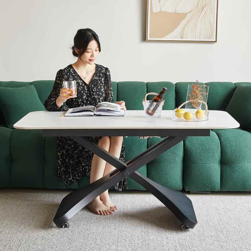 岩板升降茶几意式极简小户型两用桌多功能家用一体式茶几秒变餐桌