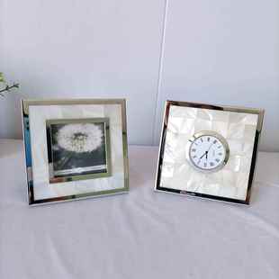 银色简约金属边框家用贝壳座钟 工艺时钟 家装