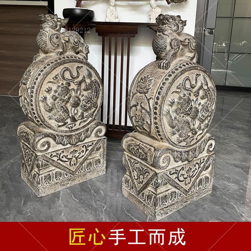 门墩抱鼓石一对青石石墩貔貅彷古摆件门口石狮子石鼓石雕门当户对
