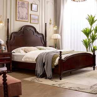 中古风全实木床法式复古安娜床美式简约双人床高级感桃花心木床