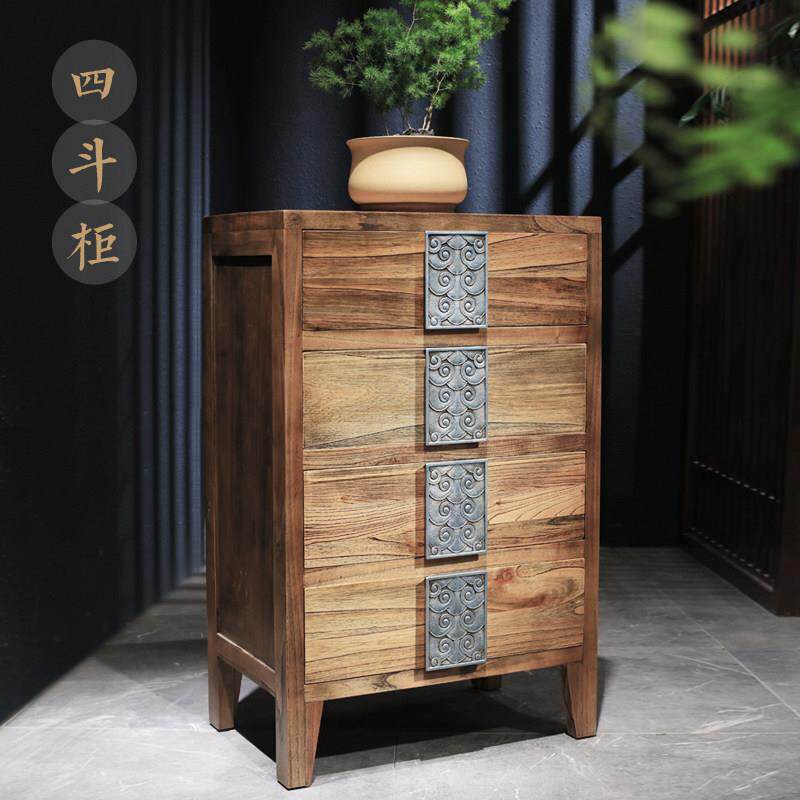 实木覆古三四五斗柜抽屉收纳装饰边柜简约艺术中式过道做旧收纳柜