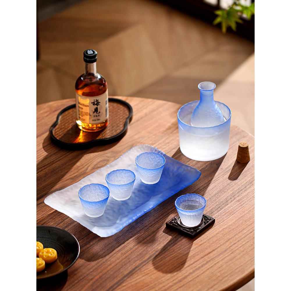 蔚蓝日式小酒杯套装清酒酒具酒壶酒盅家用玻璃白酒杯果酒杯分酒器