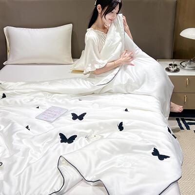 轻奢凉水人洗天被丝真丝绣花DML夏被夏凉被四件感套单双空调子宿