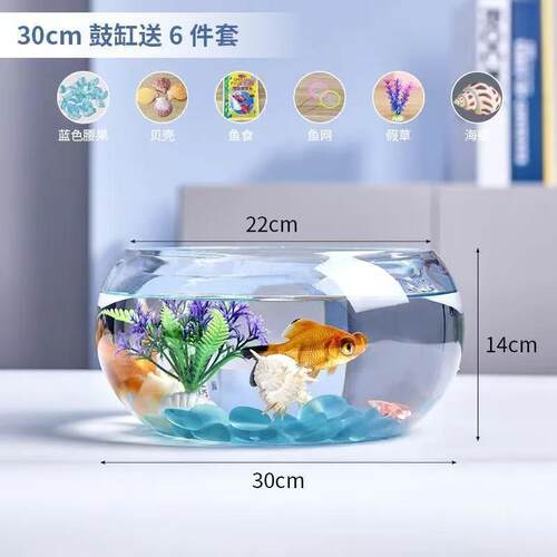 新中式玻璃花瓶碗莲水仙花盆透明水培花瓶铜钱草睡莲盆乌龟金鱼缸