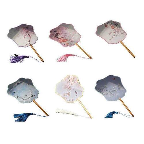 Chinese Banana Hand Fan Vintage Printing Silk Fan Ancient