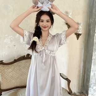 连衣裙女ins风少女蕾丝短袖 新款 祝棉 睡裙带胸垫冰雪丝紫 夏季