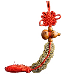 桃木葫芦五帝钱化解门对门厨房卧室玄关挂饰铜钱福禄床头朝西挂件