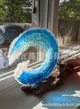 海浪浪花摆件装饰3D立体海洋蓝色系风格家居设计装饰树脂