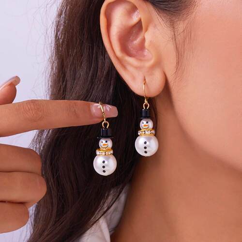 Fashion Christmas White Snowman Pearl Drop Earrings for Wome