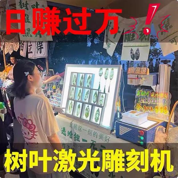 树叶激光雕刻切割机叶雕布料皮革木板小型自动摆摊叶子打照片机器