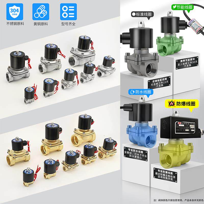 常闭2W电磁水阀不锈钢开关控制阀AC220VDC24V/12V气阀2/4/6分/1寸