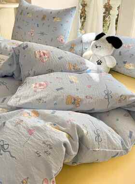 层新款床云感花双纱被套四件LFE套绵柔舒适床单笠款床品学生三提