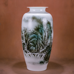 重工山水陶瓷花瓶省大师郭清平手绘赏瓶高档陈列家居装饰收藏摆件