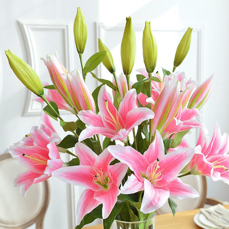 彷真花百合高枝装饰花假花绢花客厅摆设餐桌轻奢高端花艺花束摆件