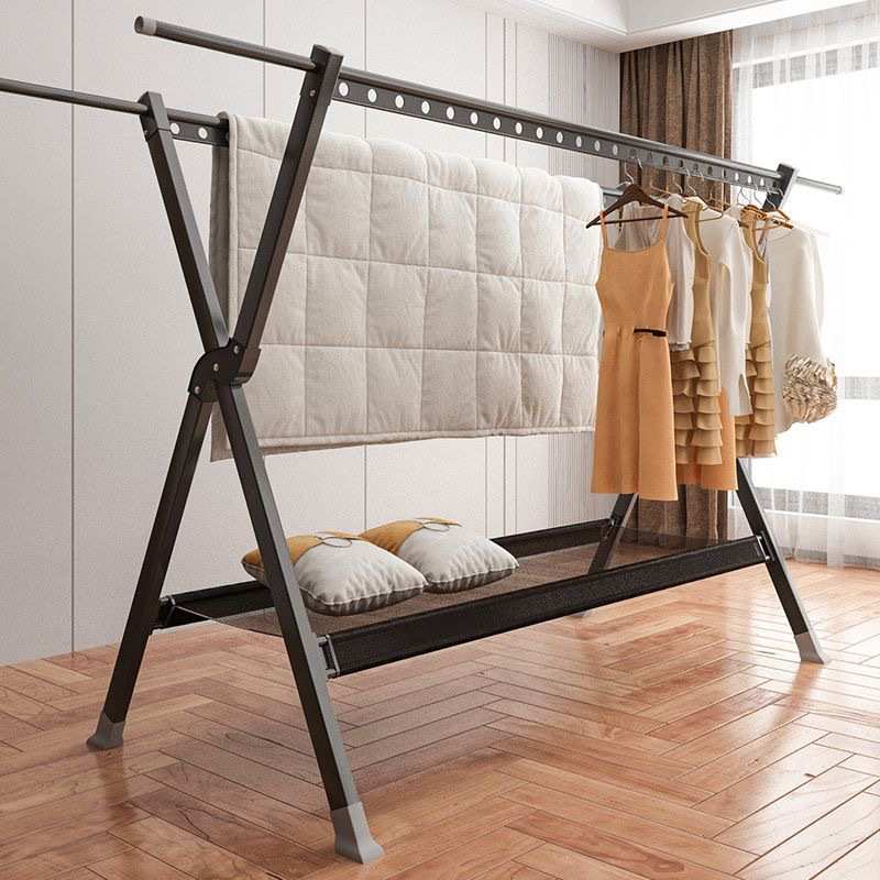 新款铝合金晾衣架落地式可伸缩三杆晾晒架网衣架家居阳台晒被架