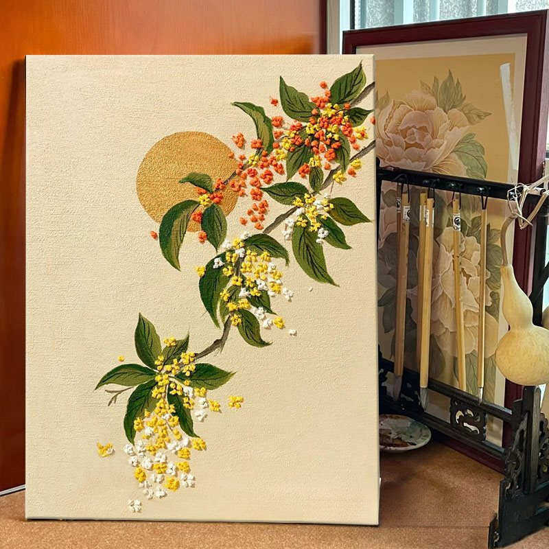 中国风桂花石英砂肌理画全套材料包手绘中秋节数字油画感,家居饰品,DIY/数字油画,淘宝优惠券,粉丝福利购,淘宝优惠卷