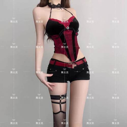 酒吧DS演出服新款女DJ领舞台chic性感辣妹挂颈上衣爵士舞时尚套装
