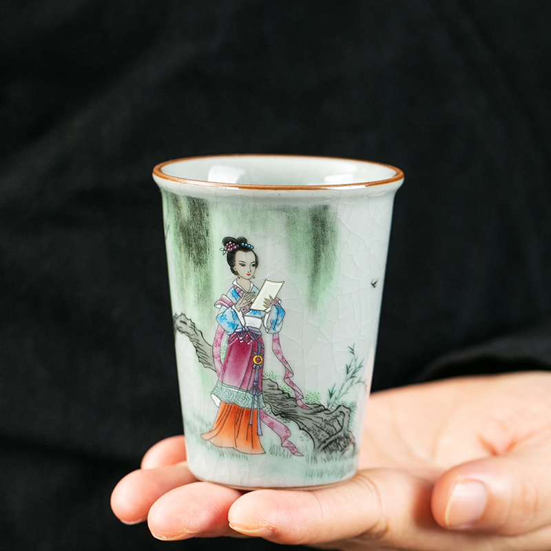 复古冰片釉茶杯女士主人杯家用高款大号水杯喝茶单个茶杯陶瓷杯子