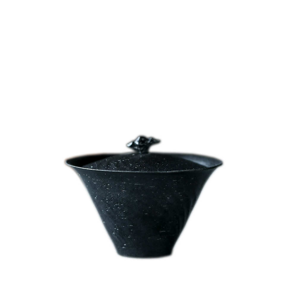 徐婉手作山石柴烧盖碗黑陶盖碗银釉金釉薄柴窑茶具手工纹理泡茶碗