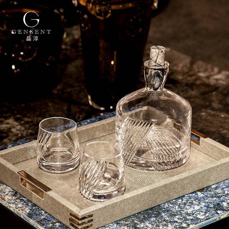 晶淳大理石瓶塞水晶手工酒具一壶2杯套装艺术厚底酒杯壶红酒