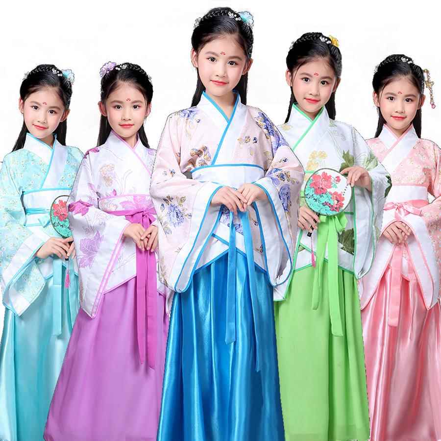 儿童古装女汉服唐装秦朝春秋战国三国贵妃服汉朝格格古代演出服装