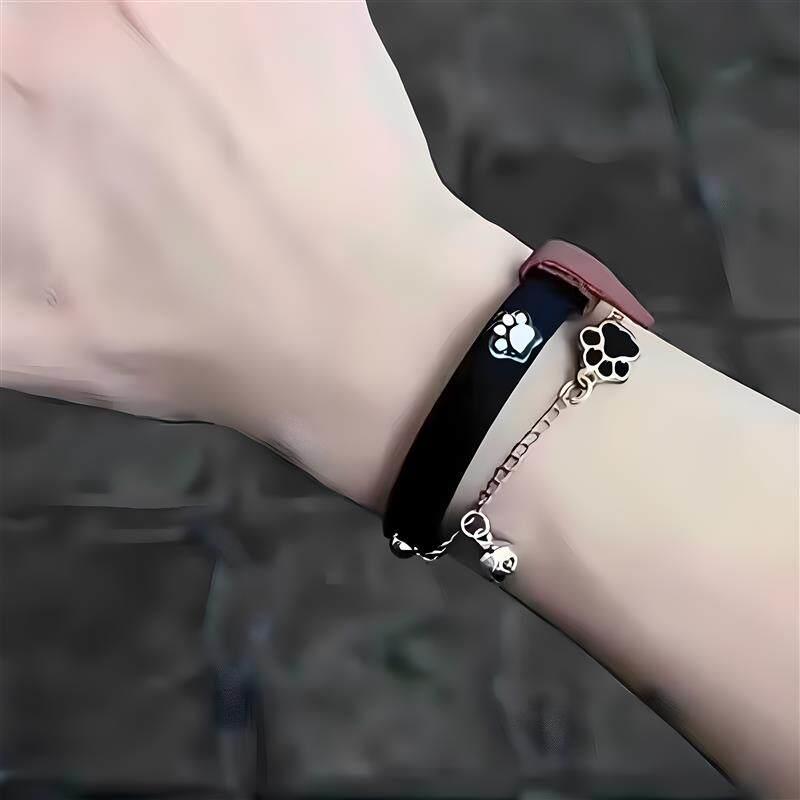 小狗铃铛手环可爱小狗铃铛炼条流苏皮质手环手炼女款手饰甜妹辣妹