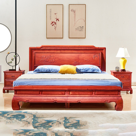 缅甸花梨木床红木家具实木大床1.8米雕花主卧床大果紫檀双人床